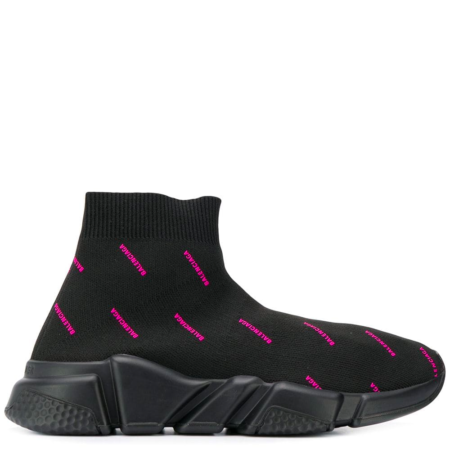 Balenciaga Speed Trainer 'Black White Pink Jacquard All Over Logo' (W) (579614 W0650 1000)