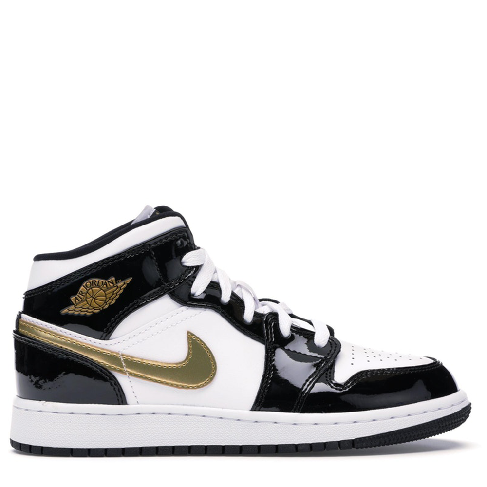 Air Jordan 1 Mid Patent Black White Gold GS Pluggi