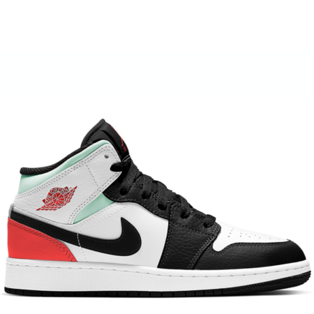 Air Jordan 1 Mid SE 'White Black Red Spruce' (GS) (BQ6931 100)