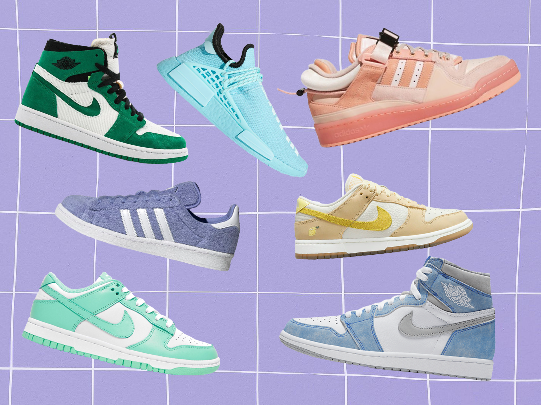 Aj1 mid barely rose , Dunk low wins lemon drop ,Adidas campus 80s south park towelie ,AJ1 High Hyper Royal , Dunk Low Green Glow , Dunk Low Photon Dust , Dunk High dark sulfur , AJ1 Zoom CMFT Stadium Green , adidas Forum Low Bad Bunny Pink Easter Egg ,