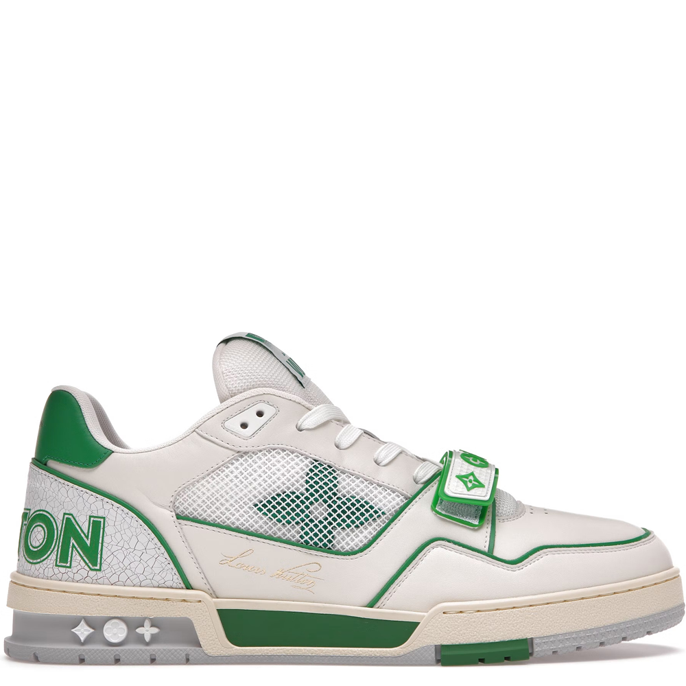 Pre-owned Louis Vuitton Lv Trainer Sneaker Low White Green In White/green