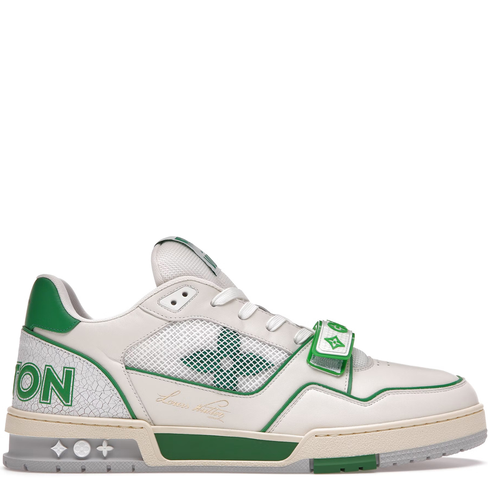 Pre-owned Louis Vuitton Lv Trainer Green White In Green/white